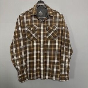 Kuhl Button Up Shirt Mens Small White Brown Plaid Flannel Outdoors Button Down